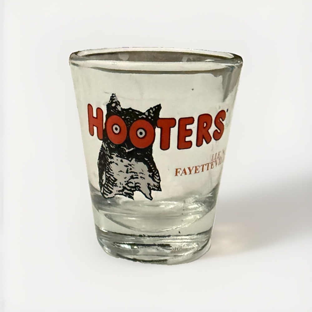 HOOTERS Shot Glass Fayetteville , AZ 2 1/4" Tall Owl Logo